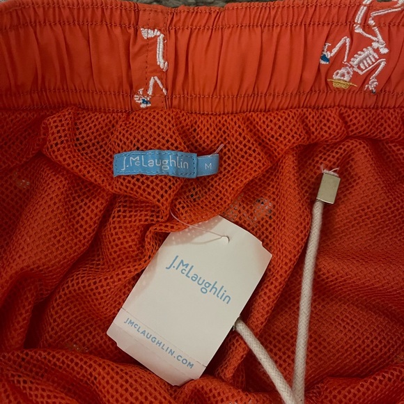 Men's Orange Swim Shorts with Embroidered Design - Picture 5 of 5